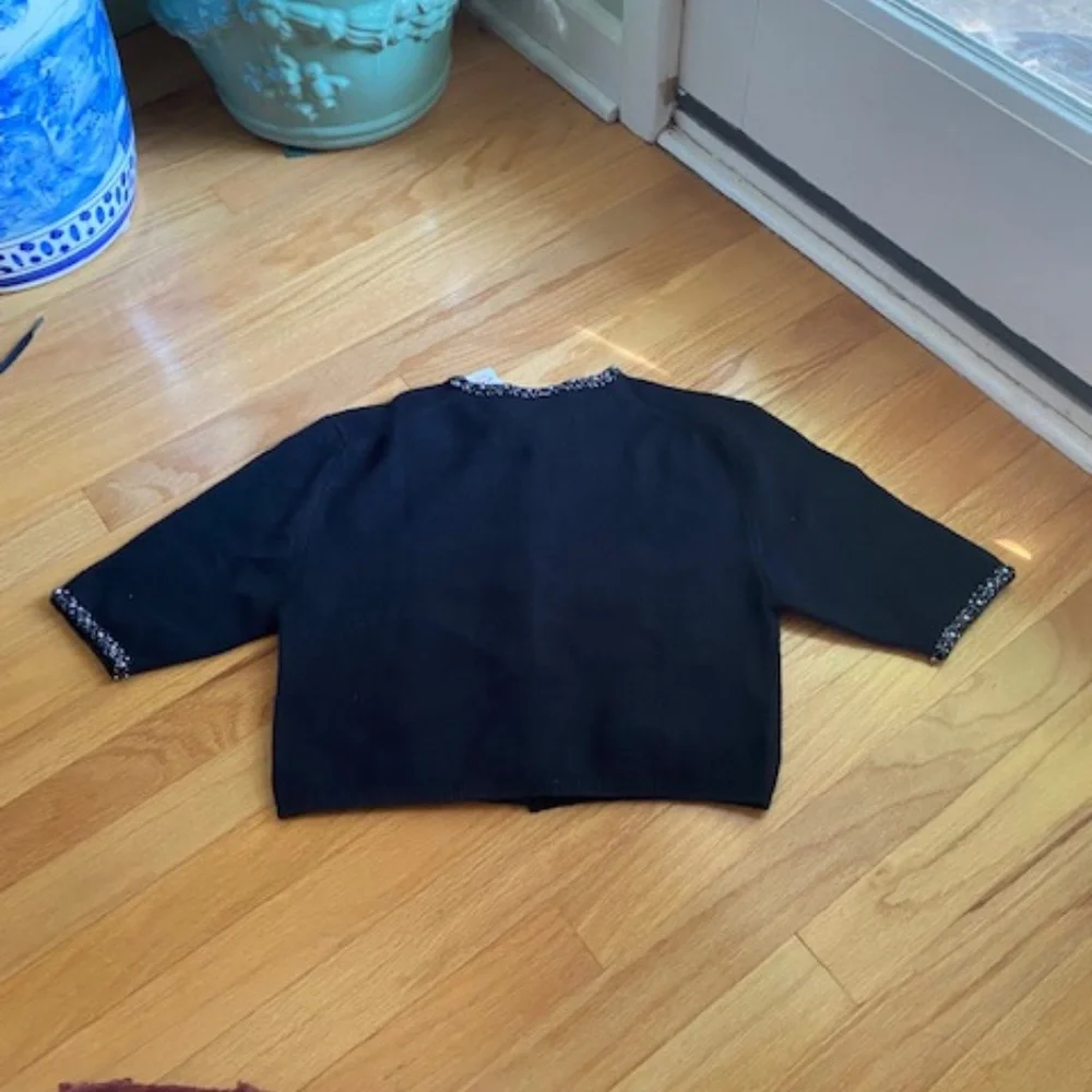 NWT Barney Cheng For Chang Cheng Castaigne Black Cashmere & Silk Beaded Sweater - Picture 4 of 5